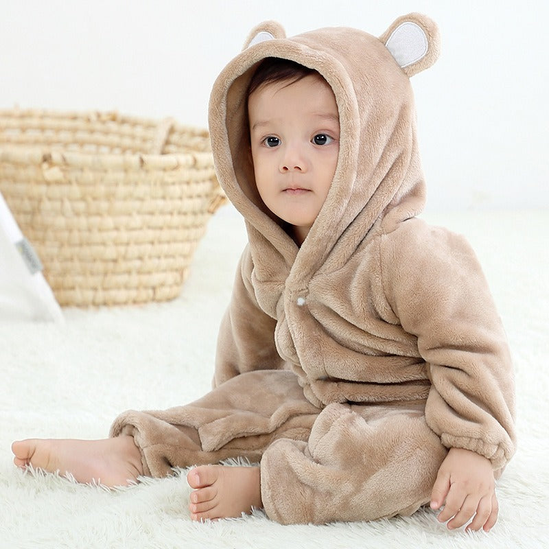 Baby Wearing Flannel Bear Pajamas β Ideal for Autumn and Winter Comfort