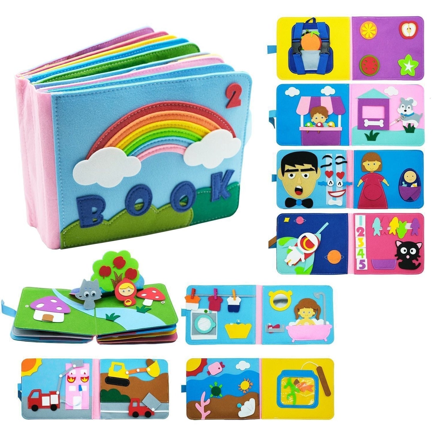 Felt Cloth 3D Early Education Book - Montessori Rainbow Teaching Aids for Kindergarten