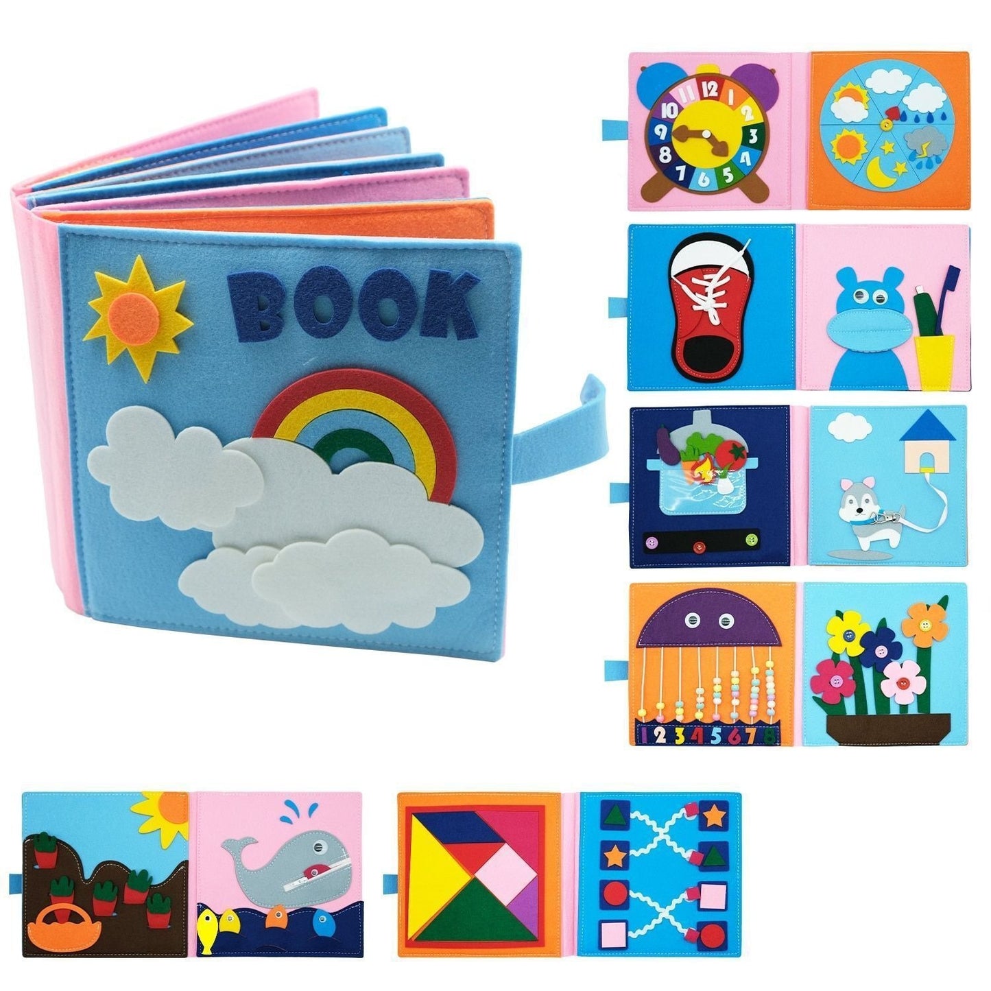 Felt Cloth 3D Early Education Book - Montessori Rainbow Teaching Aids for Kindergarten
