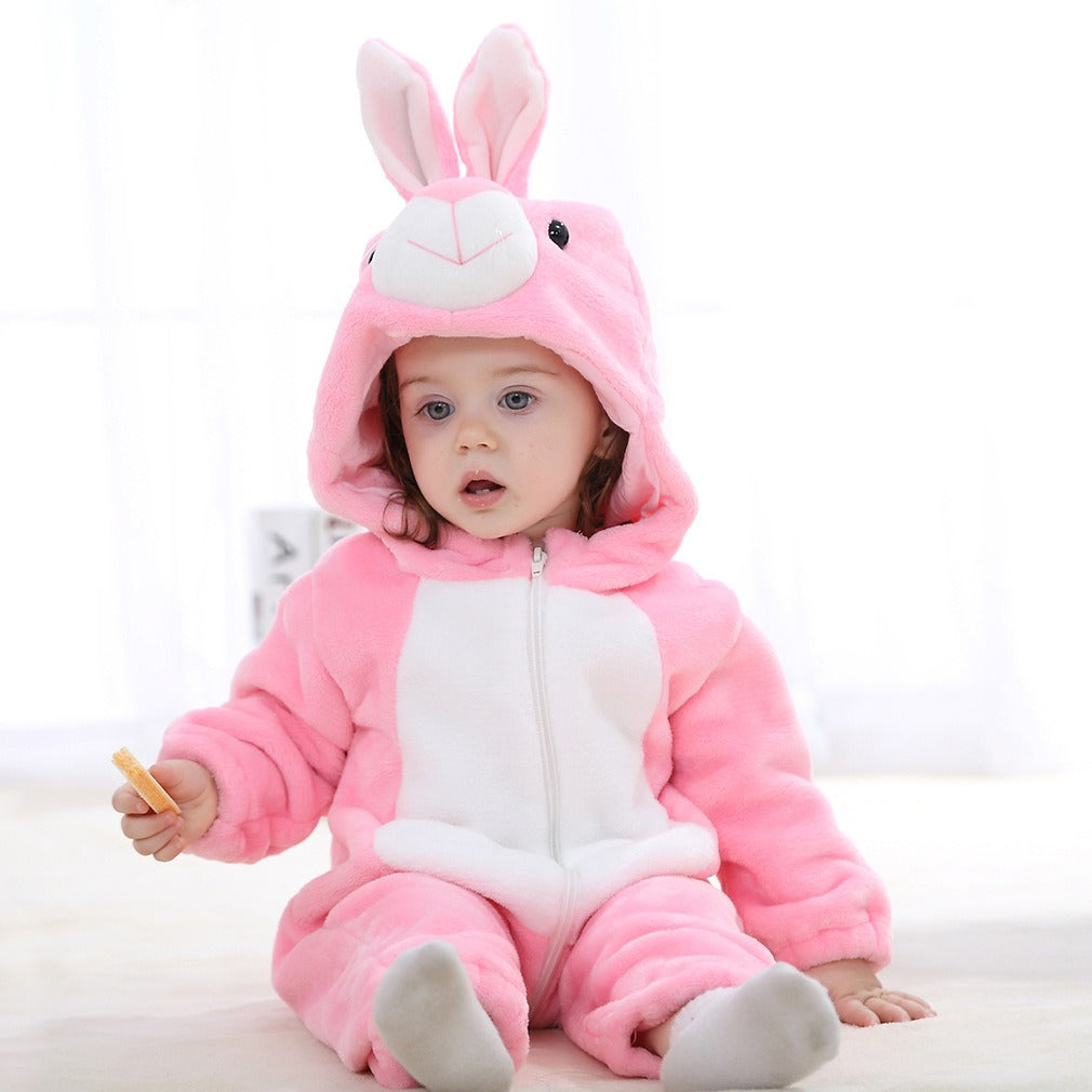 Pink Bunny Baby Pajamas – Cute and Comfortable Flannel Jumpsuit for Autumn