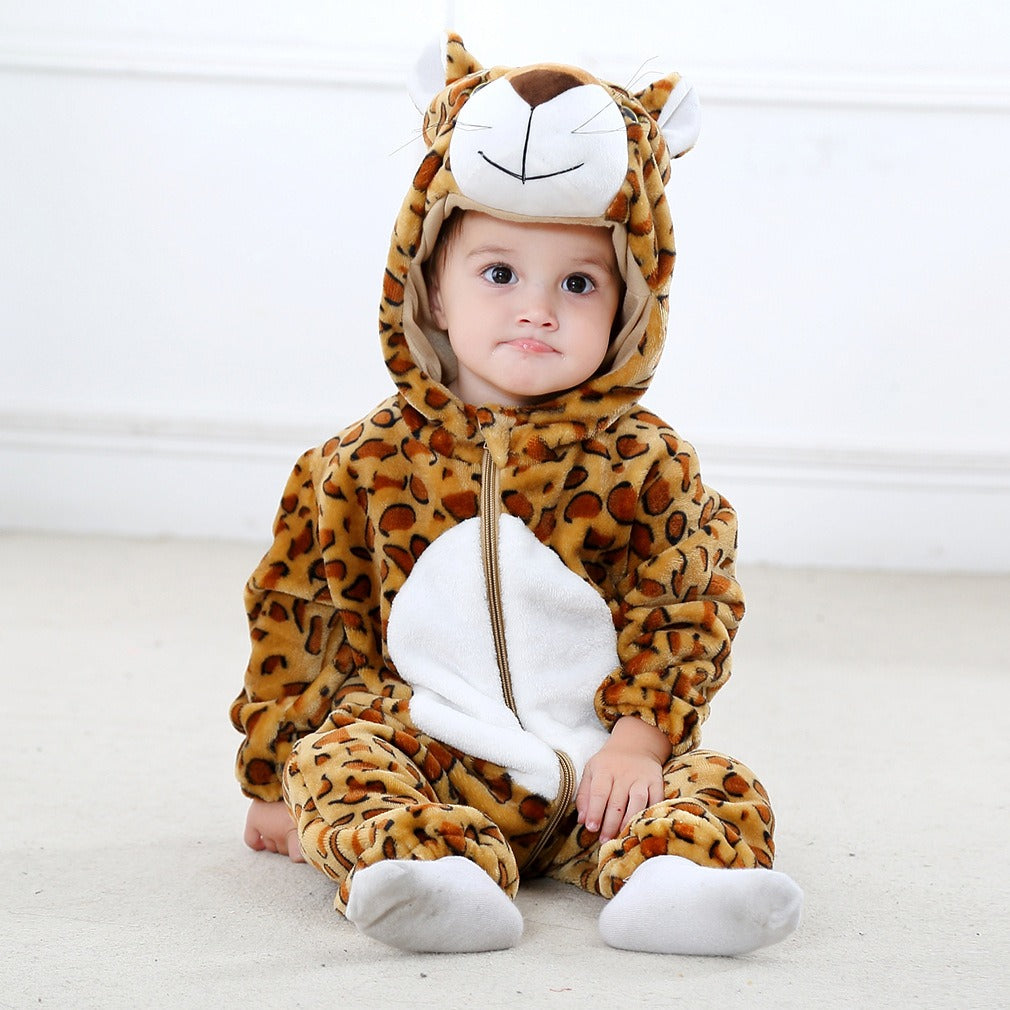 Tiger Print Baby Pajamas – Playful Flannel Jumpsuit with Hoodie