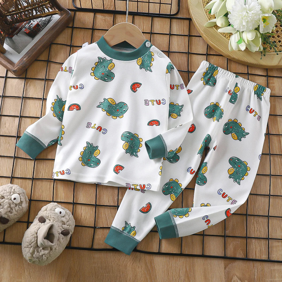 Boys & Girls Pajama Sets - Cartoon Print Long Sleeve T-Shirt Tops with Pants for Toddlers | Cute Spring & Autumn Sleeping Clothes