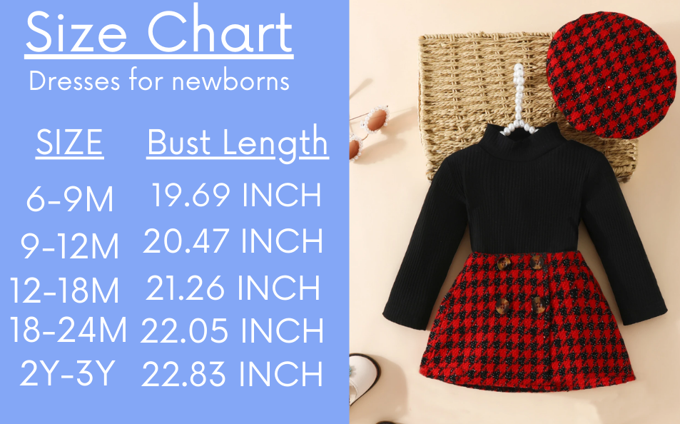 Baby Girl Outfit Set - Knit Long Sleeve Top, Plaid Skirt, and Hat (6M-3Y)