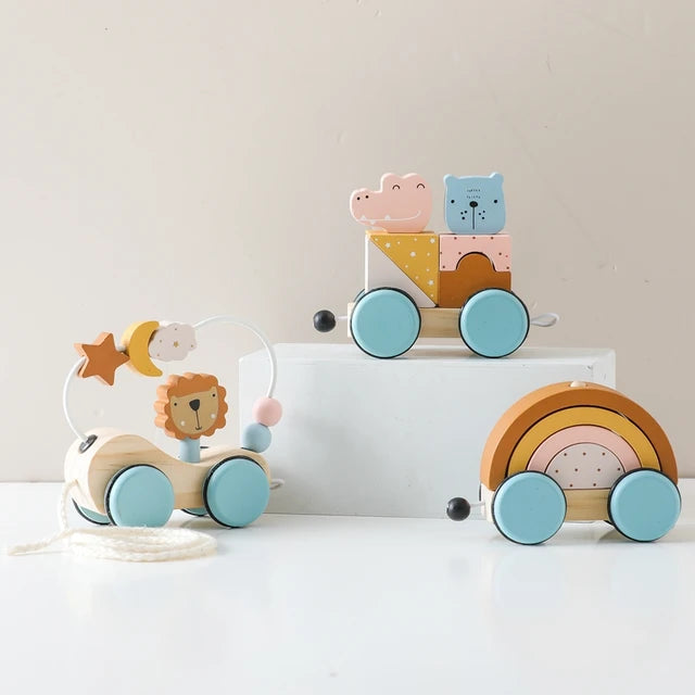 Children's Puzzle Train Set - Animal Building Blocks, Shape Matching, Bead Winding