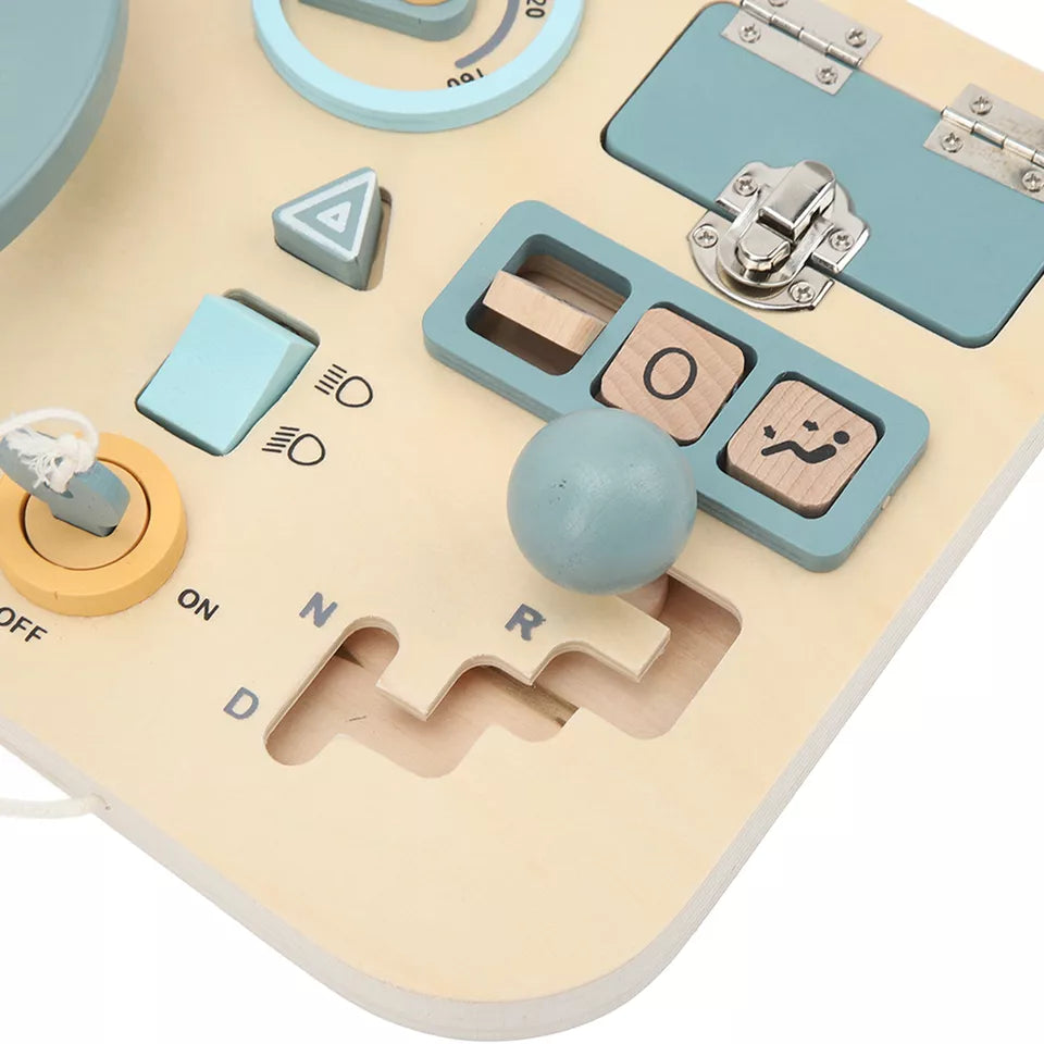 Montessori Busy Board - Simulated Driving Car Steering Wheel Wooden Educational Toy for Children